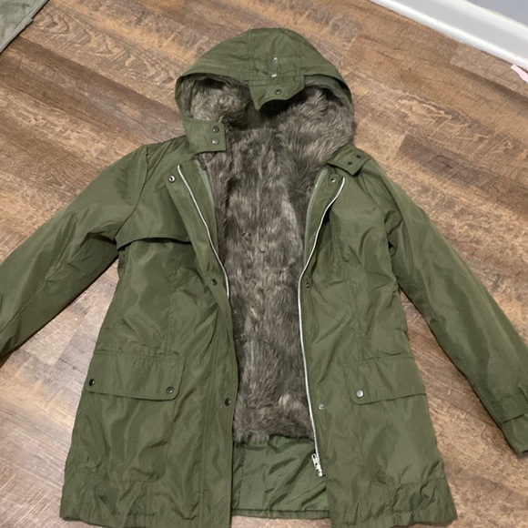 VINTAGE ZIP OUT FAUX FUR LINED MILITARY STYLE BARN JACKET chore fisherman scandi - Picture 2 of 12